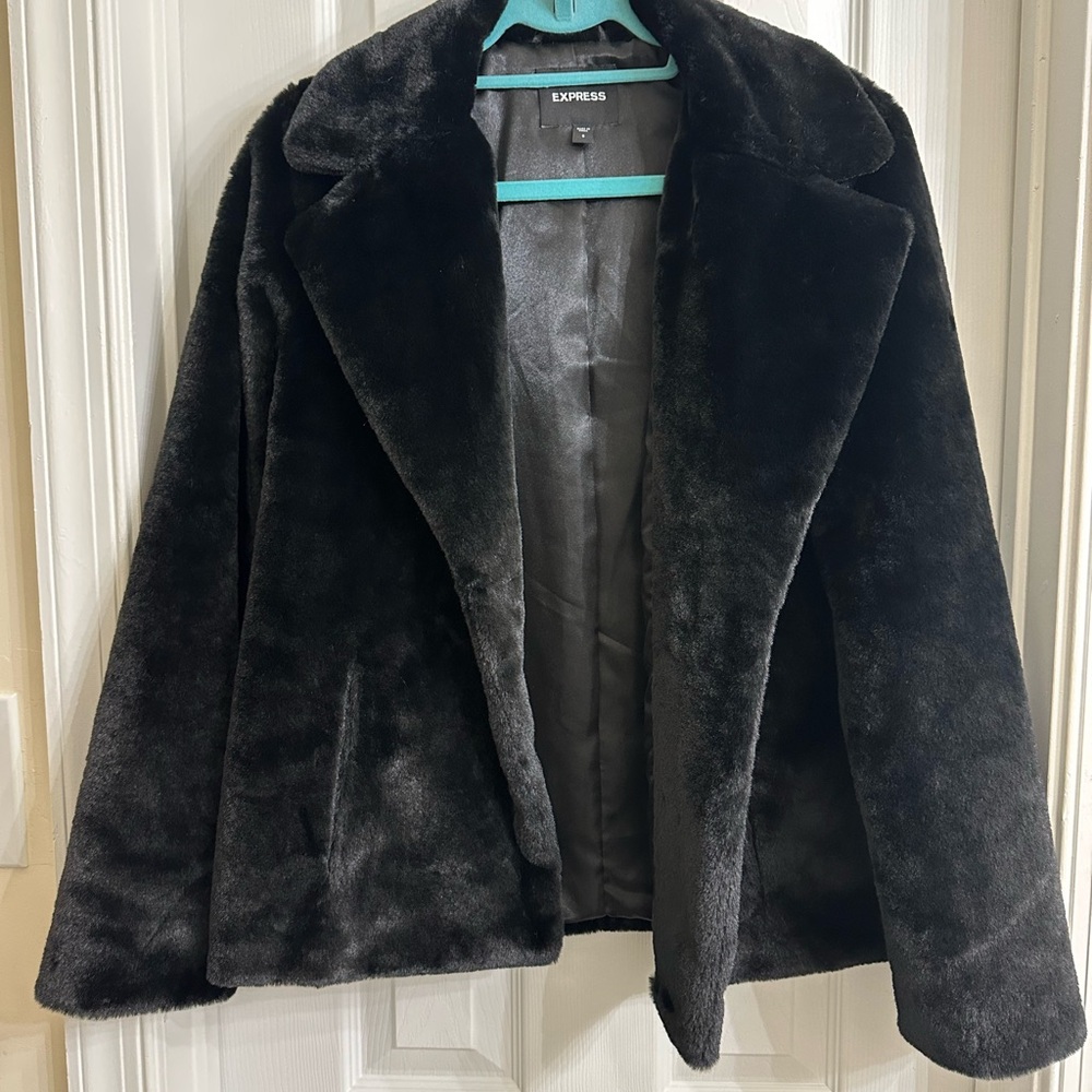 Express Women's Plush Black Faux Fur Jacket